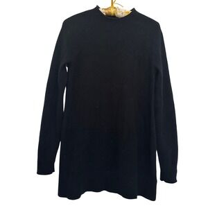 Lands End Womens XS 100% Cashmere Mock Neck Tunic Sweater Black Quiet Luxury